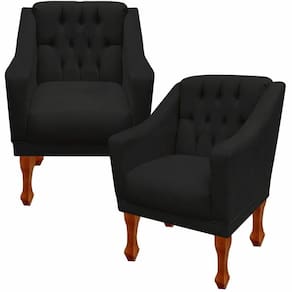 Kit 02 Poltronas Decorativa Resistente Grécia Dritex Sintético Preto