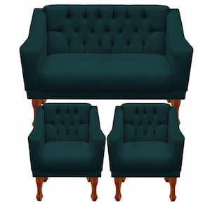 Kit Namoradeira + 2 Poltrona Decorativa Grécia Dritex Suede Azul
