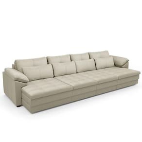 Sofá Retrátil Para Sala De Estar 5 Lugares 379cm Riza S03 Couro Bege Pérola - Lyam Decor