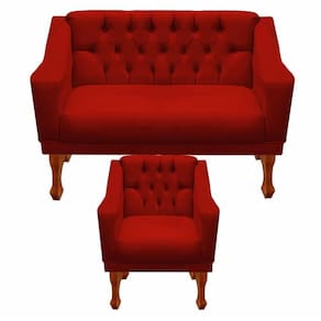 Kit Namoradeira + 1 Poltrona Decorativa Grécia Dritex Suede Vermelho