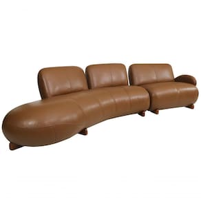 Sofá De Couro Onix 4 Lugares Com Chaise Esquerda Brown - Mempra
