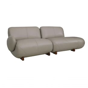 Sofá De Couro Onix 3 Lugares Com Chaise Direita Taupe - Mempra