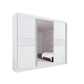 Guarda Roupa Casal Ripado Com Espelho Com Pés Los Angeles 3 Portas 6 Gavetas - D` Doro Branco/ripado