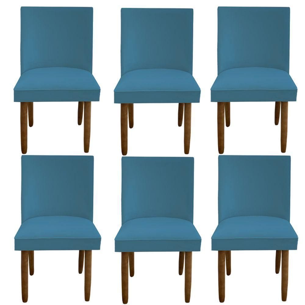 Kit 06 Cadeiras Para Sala De Jantar Tóquio Pés Palito Suede Azul Tiffany D`classe Decor