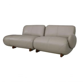 Sofá De Couro Onix 3 Lugares Com Chaise Esquerda Taupe - Mempra