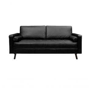Sofá De Couro Melfi 4 Lugares Preto Pigmentado - Mempra