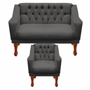 Kit Namoradeira + 1 Poltrona Decorativa Grécia Dritex Suede Cinza