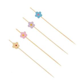 Palito Em Bambu Para Petiscos 12cm Margaridas Coloridas - 20 Un