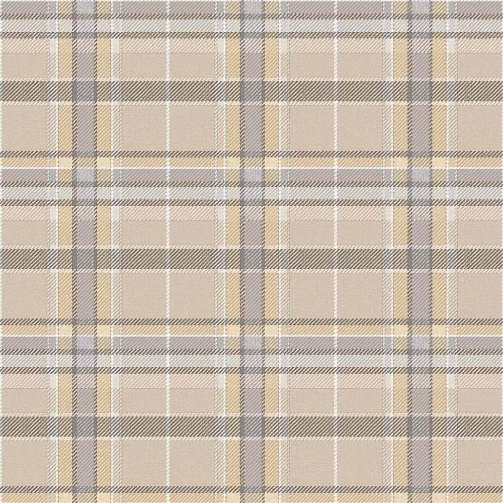 Papel De Parede Botany House Xadrez Bege E Cinza 15571