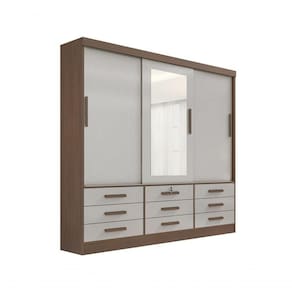 Guarda Roupa Casal Meridian Com Espelho 3 Portas 9 Gavetas Sem Pés - D` Doro Castanho/off White