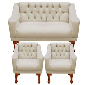 Kit Namoradeira + 2 Poltrona Decorativa Grécia Dritex Suede Bege