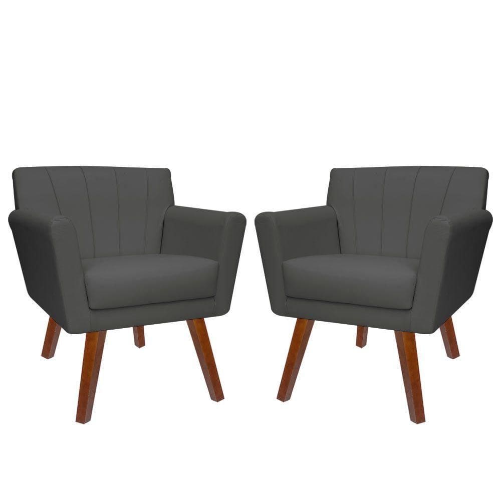 Kit 02 Poltronas Decorativa Clinicas Iza Dritex sintetico Cinza