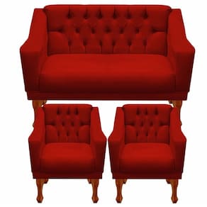 Kit Namoradeira + 2 Poltrona Decorativa Grécia Dritex Suede Vermelho