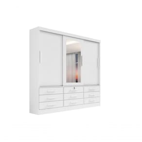 Guarda Roupa Casal Meridian Com Espelho 3 Portas 9 Gavetas Sem Pés - D` Doro Branco