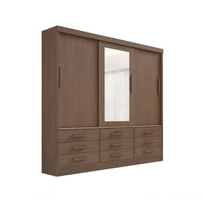 Guarda Roupa Casal Meridian Com Espelho 3 Portas 9 Gavetas Sem Pés - D` Doro Castanho