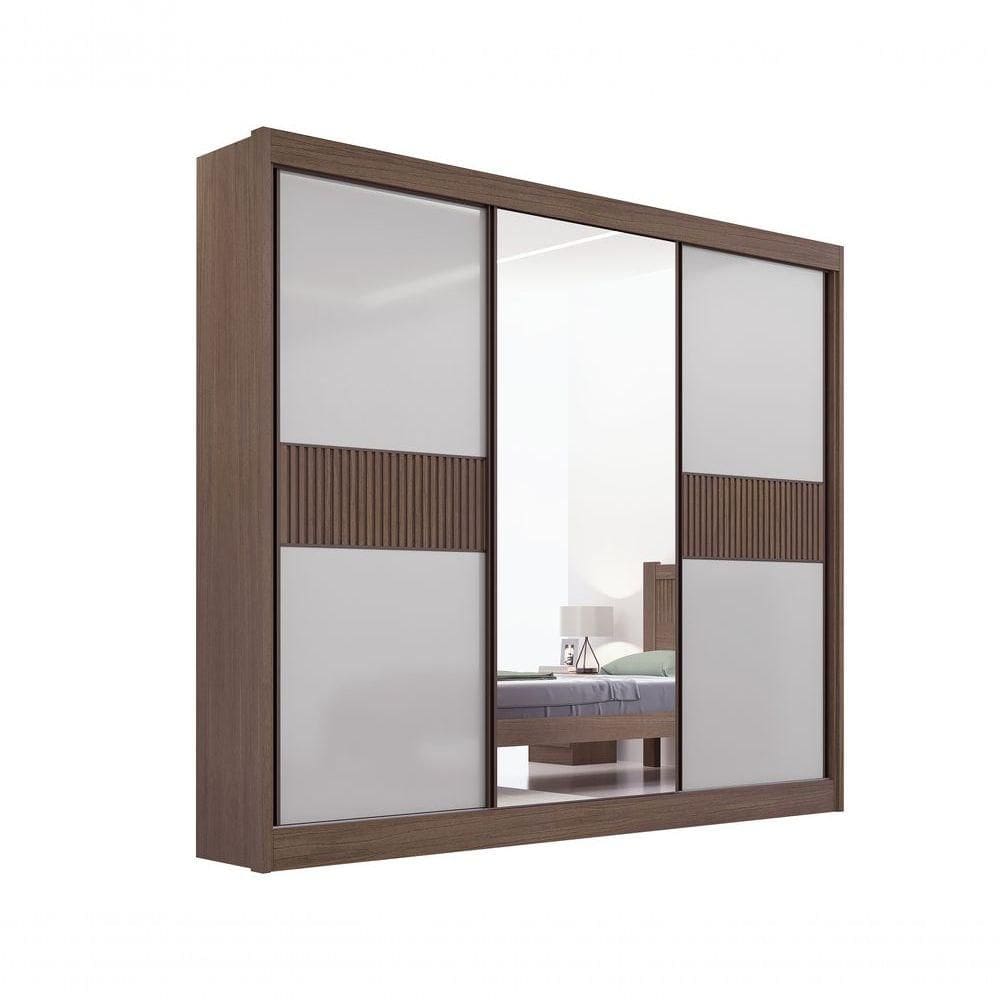 Guarda Roupa Cristal Casal 3 Portas Ripado 6 Gavetas Com Pés D` Doro Castanho/off White/ripado