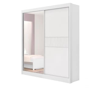 Guarda Roupa Casal Athenas 2 Portas Ripado 3 Gavetas Com Espelho Sem Pés - D` Doro Branco/ripado