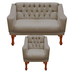 Kit Namoradeira + 1 Poltrona Decorativa Grécia Dritex Suede Cappuccino