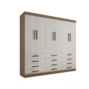Guarda Roupa Casal 6 Portas 12 Gavetas Sem Pés Mônaco Plus D` Doro Castanho/off White