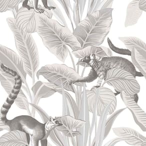 Papel De Parede Botany House Lêmure Cinza 15531