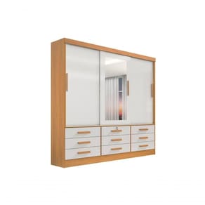 Guarda Roupa Casal Meridian Com Espelho 3 Portas 9 Gavetas Sem Pés - D` Doro Cinamomo/off White