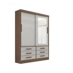 Guarda Roupa Casal Meridian Com Espelho 2 Portas 6 Gavetas Sem Pés - D` Doro Castanho/off White
