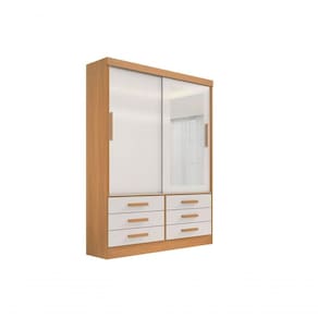 Guarda Roupa Casal Meridian Com Espelho 2 Portas 6 Gavetas Sem Pés - D` Doro Cinamomo/off White