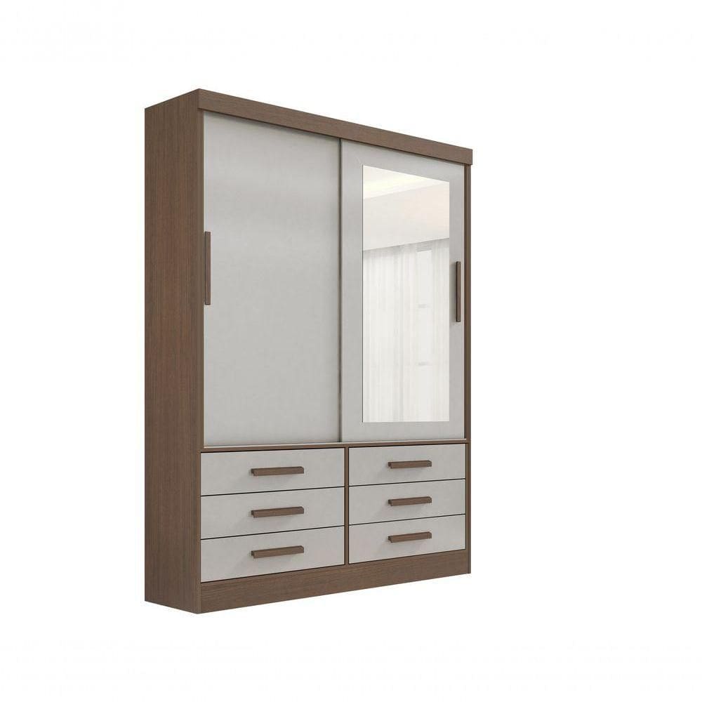 Guarda Roupa Casal Meridian Com Espelho 2 Portas 6 Gavetas Sem Pés - D` Doro Castanho/off White