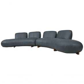 Sofá De Couro Onix Big Chaise 4,20 M Blue - Mempra