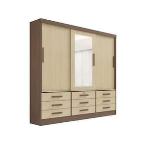 Guarda Roupa Casal Meridian Com Espelho 3 Portas 9 Gavetas Sem Pés - D` Doro Castanho/linho