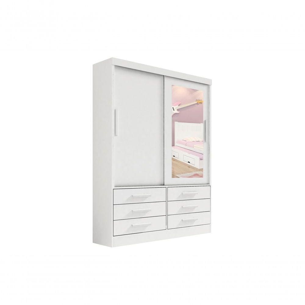 Guarda Roupa Casal Meridian Com Espelho 2 Portas 6 Gavetas Sem Pés - D` Doro Branco