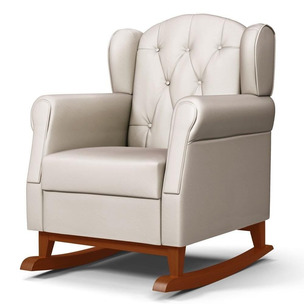 Poltrona De Amamentação Base Madeira Balanço Lucy P04 Sintético Bege - Mpozenato