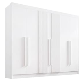 Guarda Roupa Casal 6 Portas Ripado 7 Gavetas Sem Pés Athos - D` Doro Branco/ripado