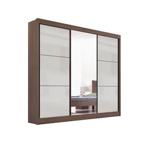Guarda Roupa Cristal Casal 3 Portas Sem Pés 6 Gavetas D` Doro Castanho/off White