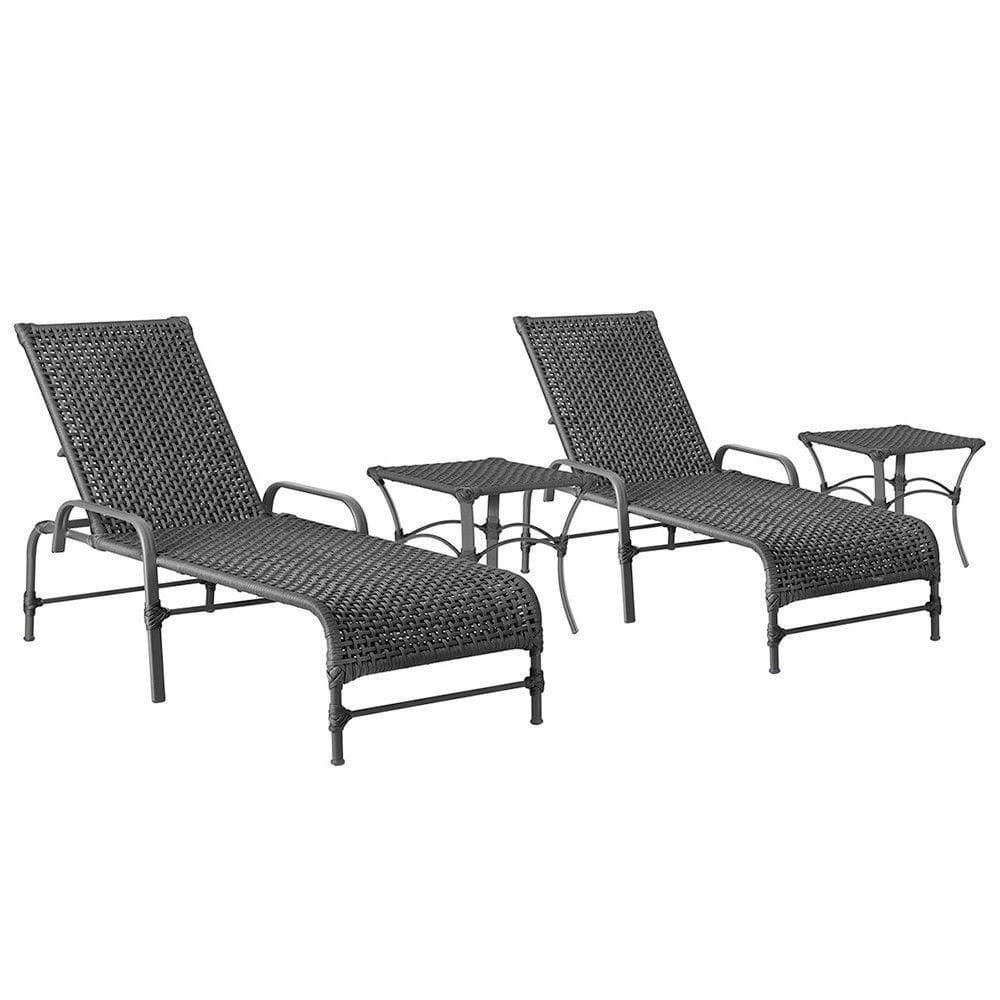 2 Espreguiçadeiras Catar 2 Mesas Garden Corda Náutica Trama versão com cor Preto