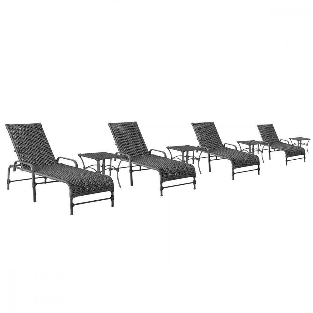 4 Espreguiçadeiras Catar 4 Mesas Garden Corda Náutica Trama visual elegante na cor Preto