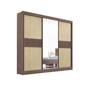 Guarda Roupa Cristal Casal 3 Portas Ripado 6 Gavetas Com Pés D` Doro Castanho/linho/ripado