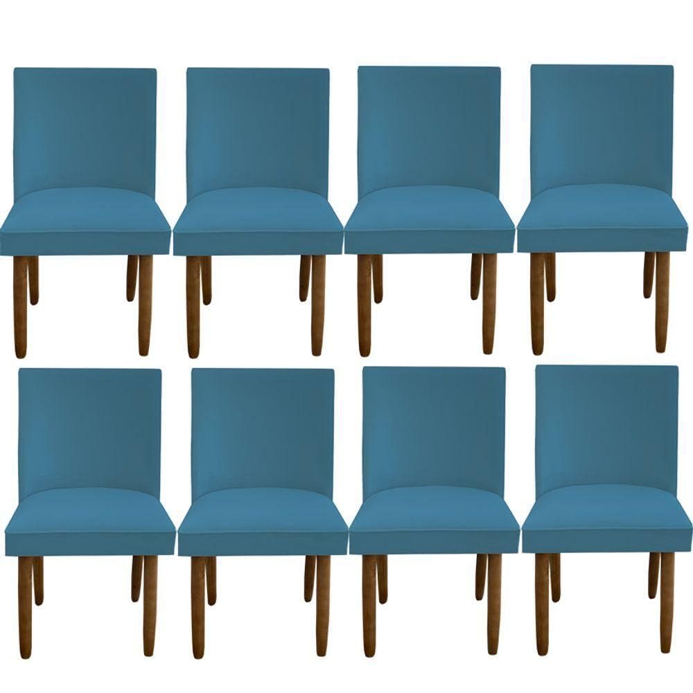 Kit 08 Cadeiras Para Sala De Jantar Tóquio Pés Palito Suede Azul Tiffany D`classe Decor