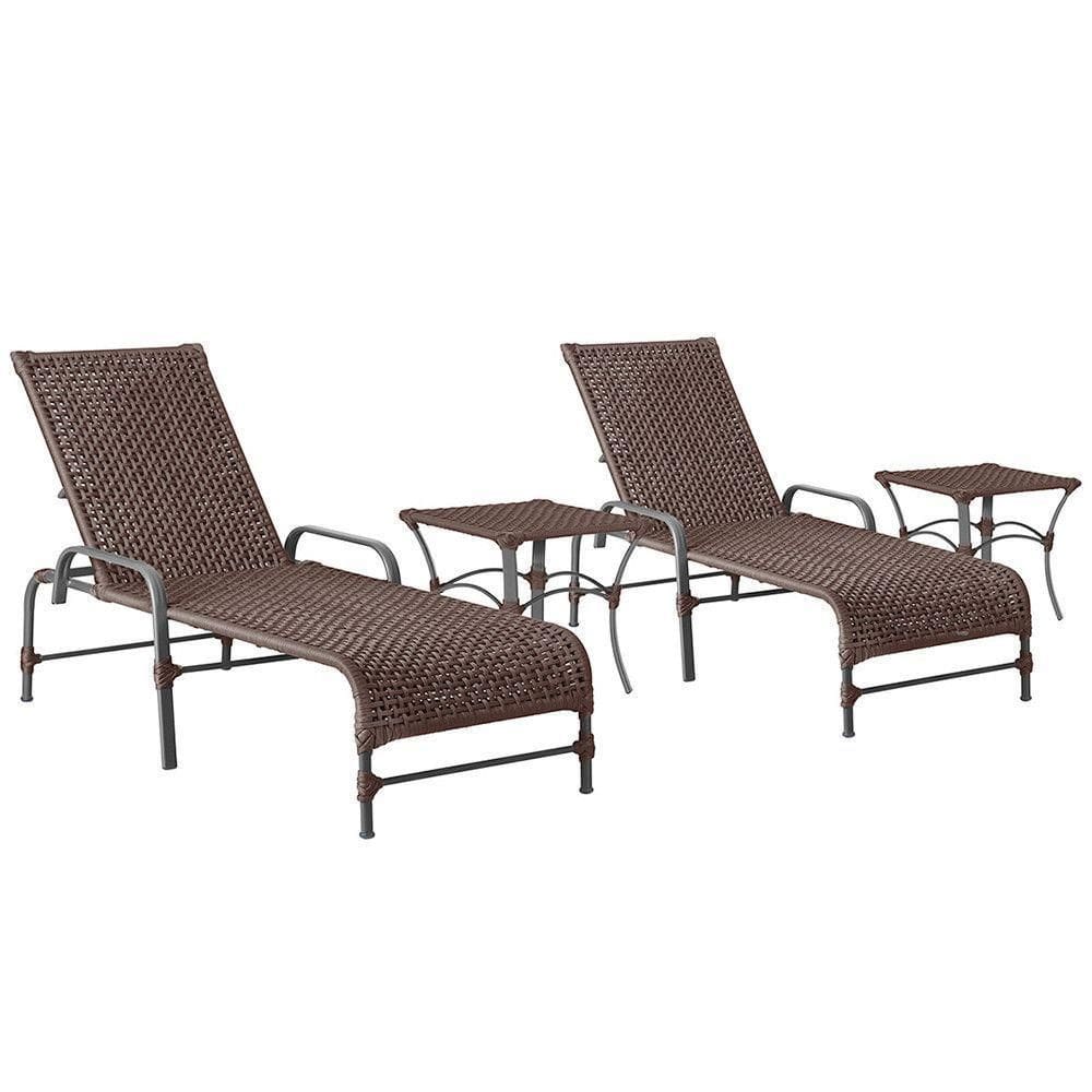 2 Espreguiçadeiras Catar 2 Mesas Garden Corda Náutica Trama design na cor Marrom