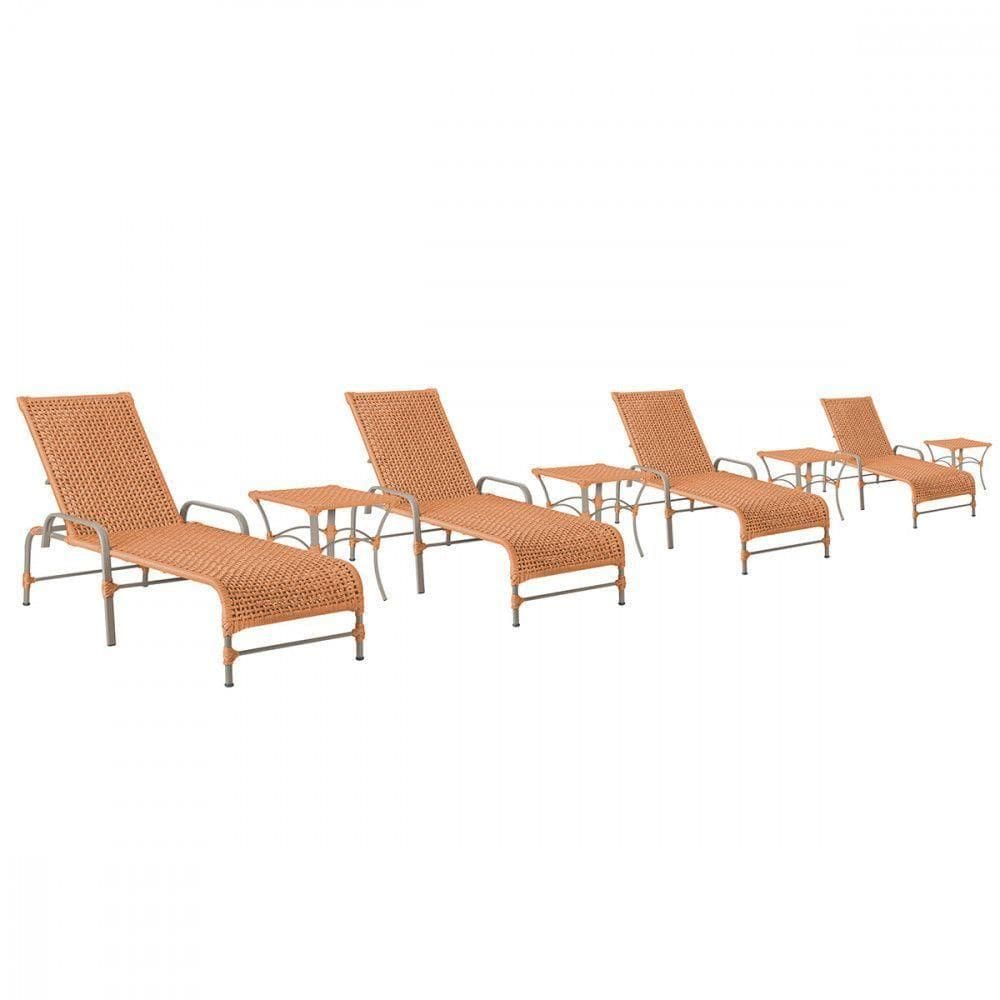 4 Espreguiçadeiras Catar 4 Mesas Garden Corda Náutica Trama Terra Cota - Elegância Garantida