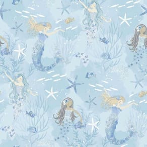 Papel De Parede Sereias - G78388 Azul E Gliter Tiny Tots 2 - G78388