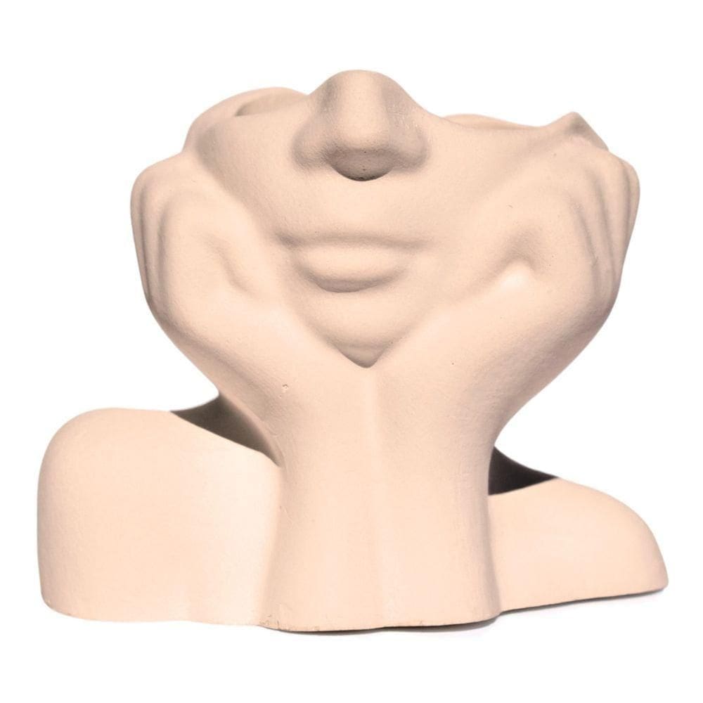 Vaso Decorativo Mão No Rosto 11cm Cimento Artesanal Palha