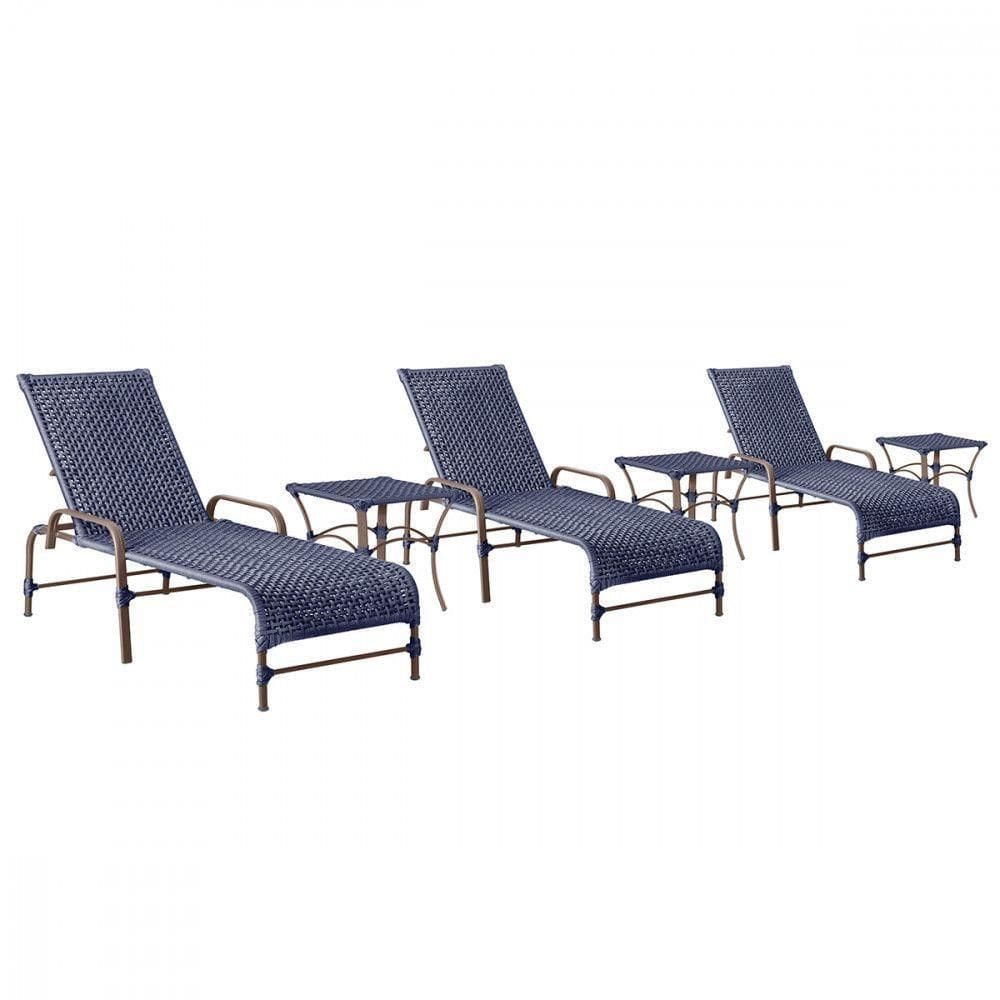 3 Espreguiçadeiras Catar 3 Mesas Garden Corda Náutica Trama personalização na cor Azul