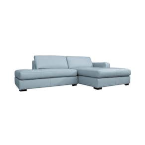 Sofá De Couro Com Chaise 3 Lugares Light Blue 2,74 M - Mempra