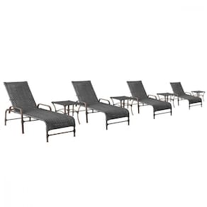 4 Espreguiçadeiras Catar E 4 Mesas Garden Cor design na cor Marrom Trama Preto