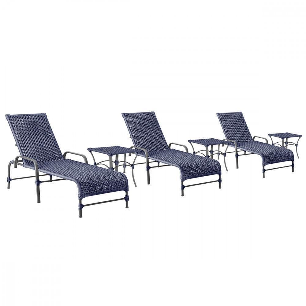 3 Espreguiçadeiras Catar 3 Mesas Garden Corda Náutica Trama pintado com a cor Azul