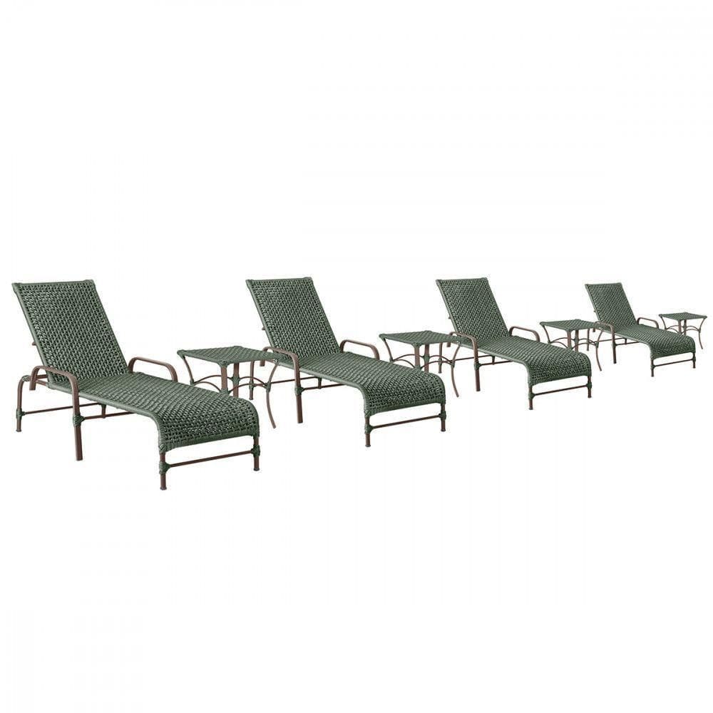 4 Espreguiçadeiras Catar E 4 Mesas Garden Cor design moderno na cor Marrom Trama Verde