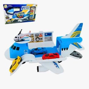 Aviao de Carga com 1 Helicoptero e 4 Carrinhos DM Toys Brinquedo Infantil Recreativo