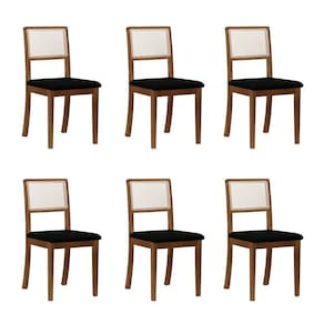 Kit 6 Cadeiras De Jantar Luxo Madeira Maciça Imbuia Encosto Telinha Palha Estofada Veludo Preto Rubi