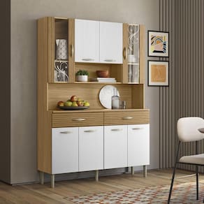 Armário Cozinha Compacta Golden com 8 Portas e 2 Gavetas em MDP Freijó/Supremo/CP-Ripado Freijó - Kits Paraná